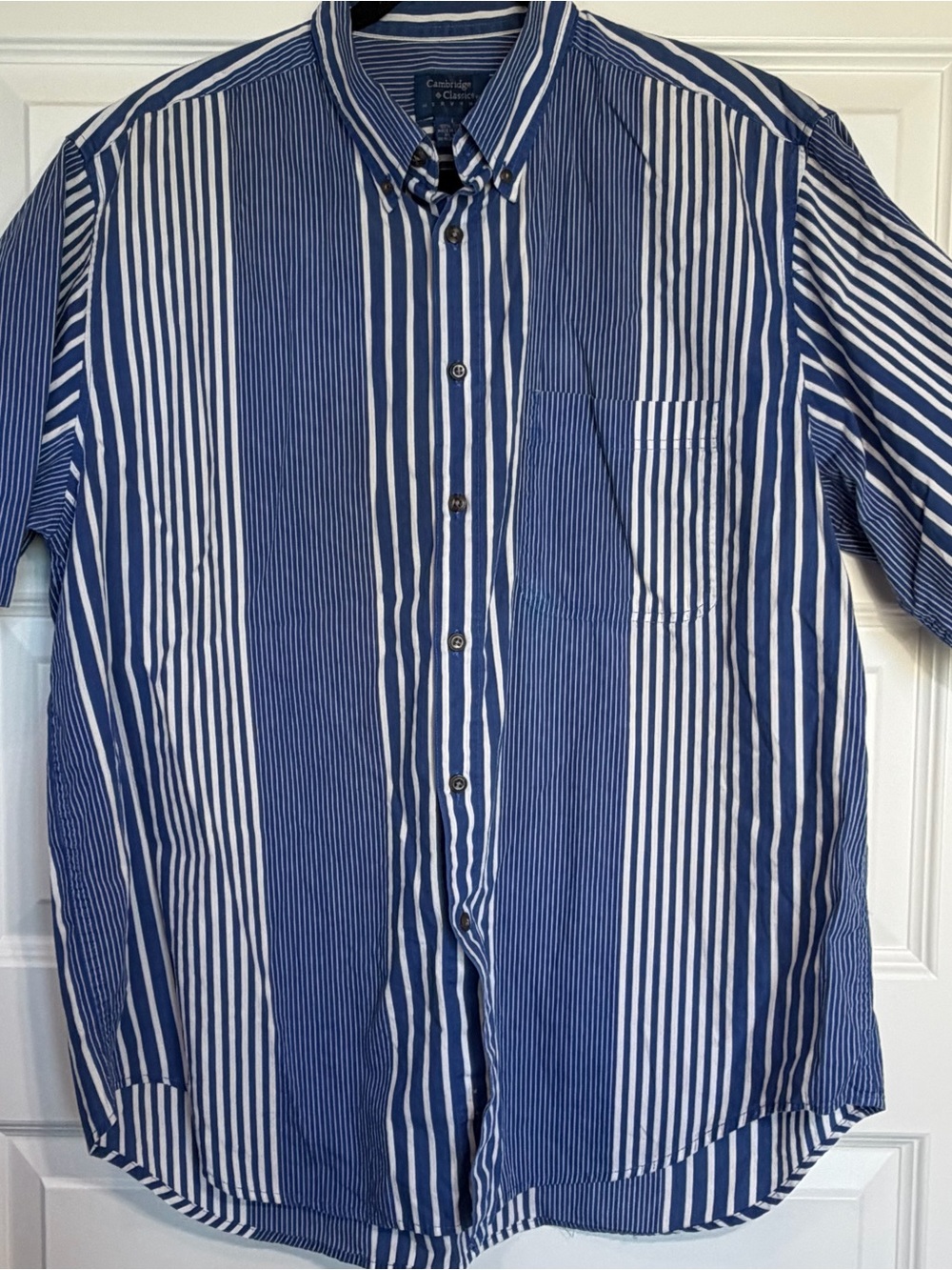 Vintage Cambridge Classics Men’s Large Blue White Striped Cotton Shirt Mauritius